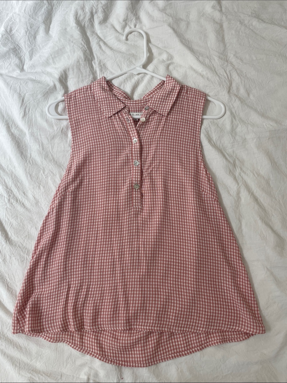 Z Supply Sleeveless Gingham Button-Down Polo in Peach